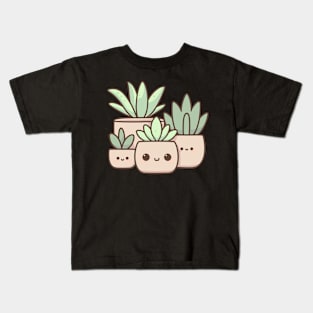 Cute House Plants in Pots | Kawaii Cute Character Illustration Design | Kawaii Cute Plants Kids T-Shirt